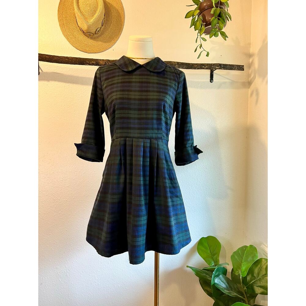 Vintage Kling Plaid Tartan Collareed Fit & Flare Mini Dress Size Small